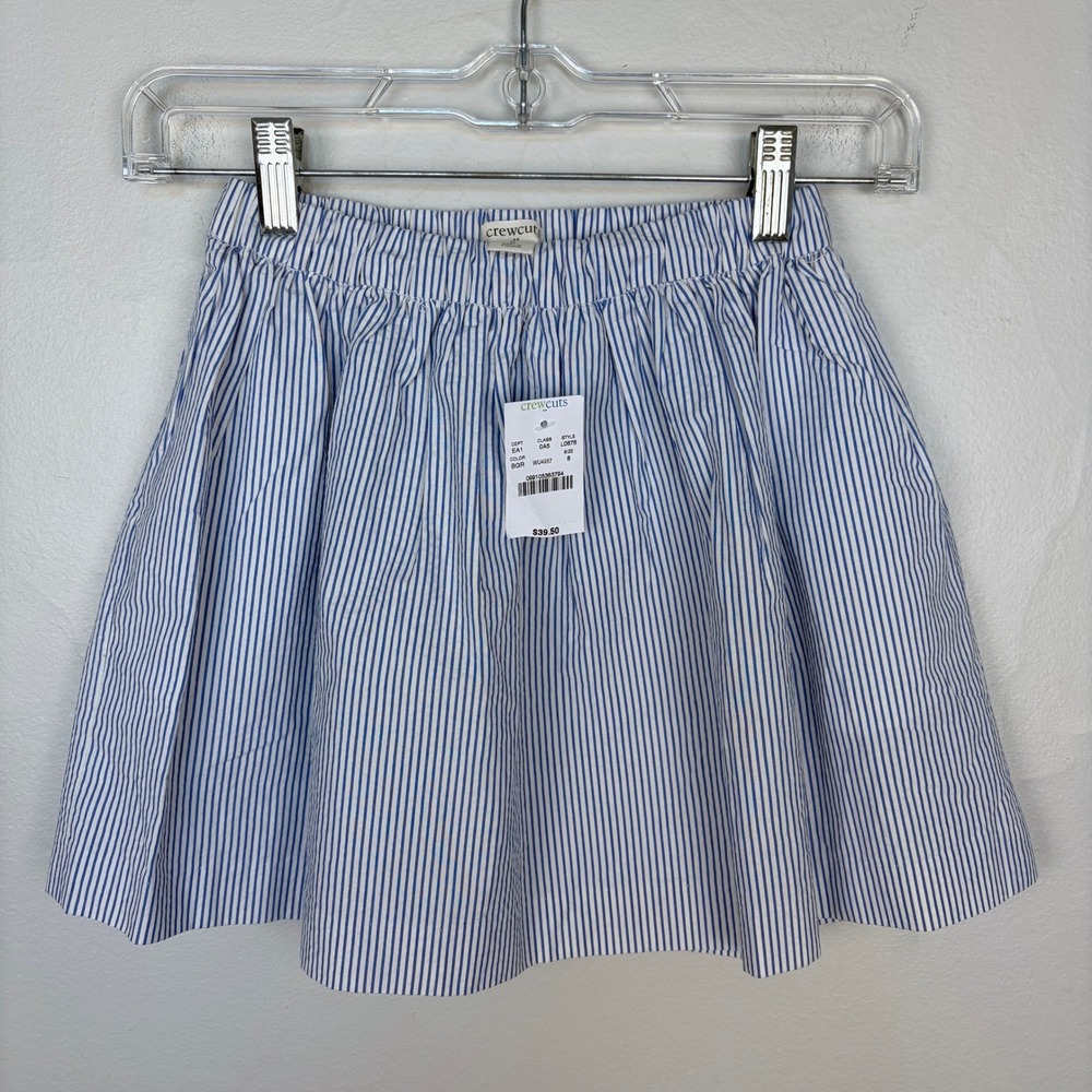 Crewcuts Seersucker Elastic Waist Pull On Skirt Blue White Stripe Girls Size 8